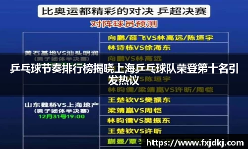 乒乓球节奏排行榜揭晓上海乒乓球队荣登第十名引发热议